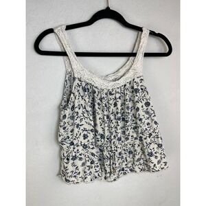 Kirious Los‎ Angeles XL Floral Print Tank Lace Trim Tie Waist Boho Chic Cropped